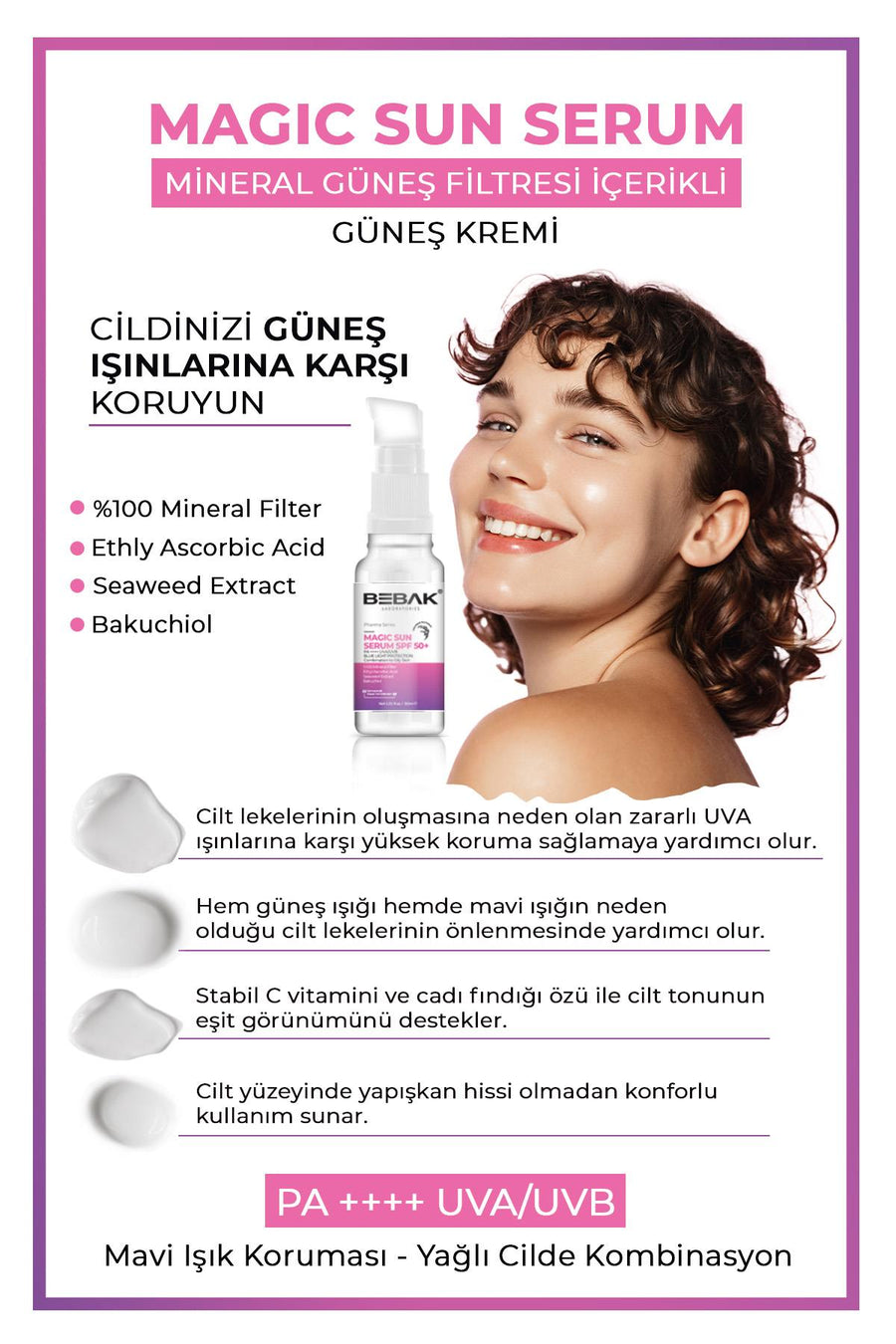 Aydınlatıcı Etkili,Yüksek Korumalı +50 Faktör Güneş Kremi/Serumu 30ml