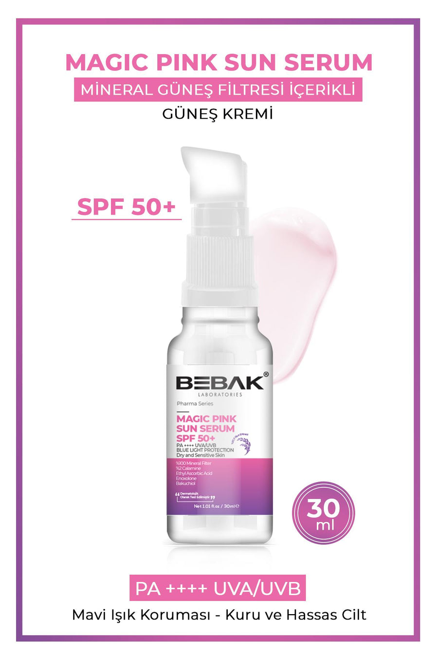 Cilt Tonu Eşitleyici, Aydınlatıcı Yüksek Korumalı +50 Faktör Pink Güneş Kremi/Serumu 30ml