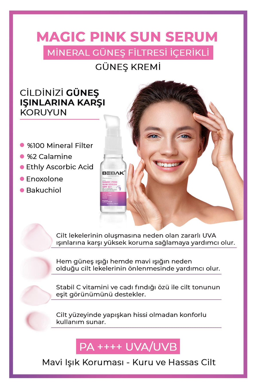 Cilt Tonu Eşitleyici, Aydınlatıcı Yüksek Korumalı +50 Faktör Pink Güneş Kremi/Serumu 30ml